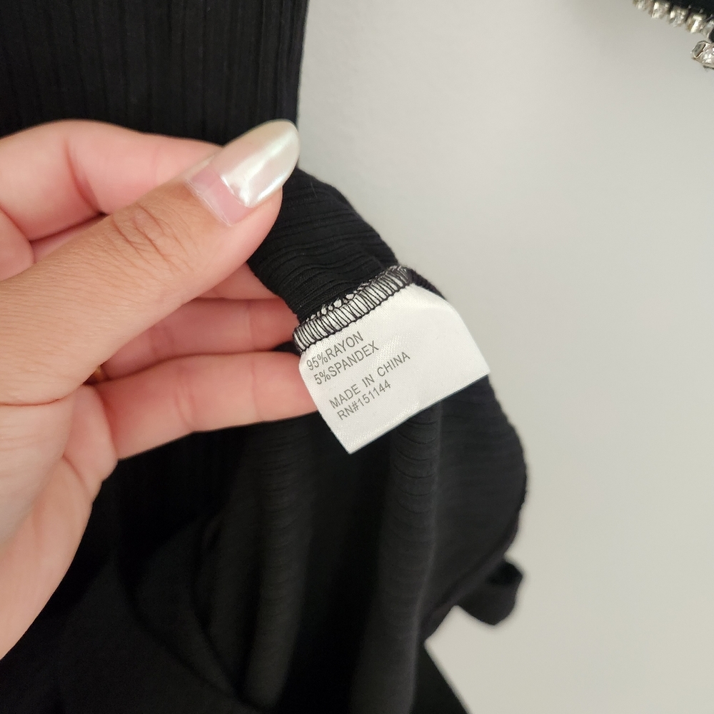 NWT Lea & Viola | Black Bodycon Dress with Rhinestone Flare Quarter Sleeve, Sz S - Picture 4 of 5